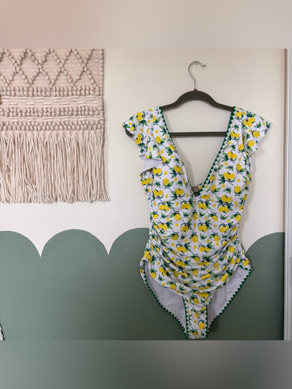 Lemon Print Ruffle One-Piece Swimsuit - White & Yellow